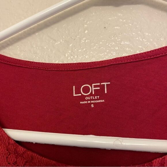 LOFT red lace 3/4 sleeve crew neck blouse top cotton casual blouse S - Picture 6 of 8